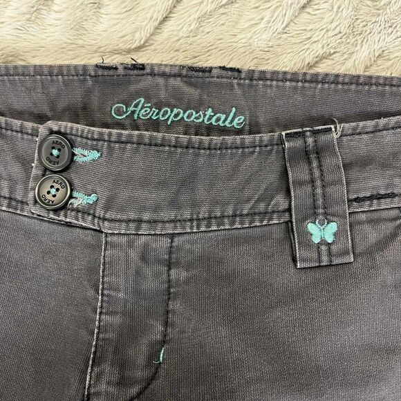Aeropostale Pants Women 7/8 Gray Capri Casual Wide Leg Double Button Butterfly - Picture 3 of 8